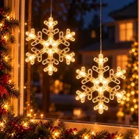 Lapamax 2 luci a LED per finestre con ventosa, catena luminosa da appendere per finestre, decorazioni natalizie, luci a batteria, motivo fiocco di neve