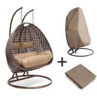 HOME DELUXE - Sedia sospesa TWIN - Marrone, altezza 195 cm - incl. parapioggia, struttura, cuscini seduta e schienale I Sedia sospesa in polyrattan, altalena da giardino, cesto sospeso