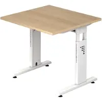 Hjh OFFICE PRO Scrivania serie O | incl. vassoio per cavi | piede a C | regolabile in altezza, dimensioni piano d'appoggio:80 x 80 cm, colore piano d'appoggio:rovere, colore struttura:bianco