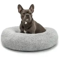 Lionto Donut dog bed, divano rotondo per cani con rivestimento in peluche e borchie antiscivolo, morbido e accogliente, diametro 70 cm, grigio chiaro