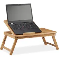 Relaxdays Tavolino regolabile in altezza per laptop da letto, tavolino in bambù con cassetto, A x L x P: 30 x 69 x 35 cm, naturale