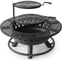 Relaxdays Braciere , Ø 92 cm, 2 griglie regolabili, coperchio, attizzatoio e copertura, braciere da giardino, nero