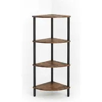 Relaxdays Scaffale angolare , L x P x A: 125 x 44,5 x 31,5 cm, 4 ripiani, scaffale da salotto, MDF, metallo, scaffale angolare, marrone/nero