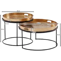 FineBuy Set da 2 tavolini da salotto in metallo dorato con finitura martellata, tavolini rotondi, tavolino da divano con vassoio rimovibile, tavolino da divano, set da 2 pezzi, tavolino rotondo
