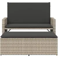 vidaXL Panca da giardino con cuscini e sgabello in polirattan grigio chiaro