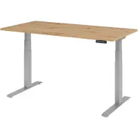Hammerbacher Scrivania regolabile in altezza XDKB | 2 motori | 120 - 180 cm | elettrica, dimensioni piano:160 x 80 cm, colore piano:rovere nodoso, colore struttura:argento