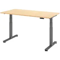 Hammerbacher XDSM16 Scrivania rettangolare in acero con regolazione elettrica dell'altezza, base a T grigia 160,0 x 80,0 cm