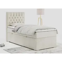 MKS Meble Letto singolo - Letto boxspring 90x200 con contenitore e coprimaterasso - PERA 90 - lato sinistro - Beige - H3