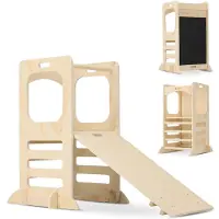 Deryan Luxe Torre di Apprendimento in Legno con Scivolo - Torre Gioco - Legno Naturale
