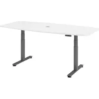 Hammerbacher Tavolo da conferenza XDSM22 bianco a forma di botte, base a T grigia, 220,0 x 103,0 x 62,0 - 127,0 cm