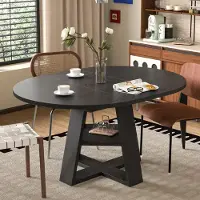 Ninkear Tavolo da pranzo estendibile, dimensioni 110/150 x 110 cm, per 4-6 persone, forma rotonda, con spazio contenitivo e ripiani (colore nero)