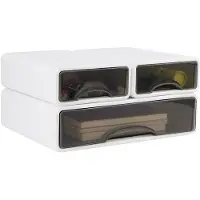 OEM Organizzatore in plastica - Contenitore portatile con 3 scomparti - Rettangolare - Leggero - Bianco - 34 x 24,5 x 16 cm