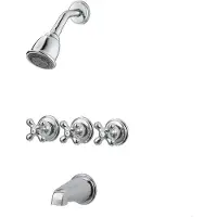 Pfister Miscelatore per lavabo e doccia LG01-8CBC, con tre uscite e manopole a croce in metallo, portata di 1,8 galloni al minuto