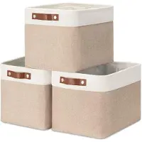 Merkloos Solidchoice - Scatole portaoggetti, set da 3, 33x38x33 cm, colore beige chiaro e bianco