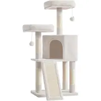Feandrea , tiragraffi piccolo, con superficie per graffiare, piattaforme, 115 cm – Bianco crema