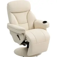StarTech.com Poltrona relax - Poltrona TV con funzione reclinabile - Imbottita - Regolabile in altezza - Girevole - Struttura in metallo - Tasca laterale e portabicchieri - Colore crema