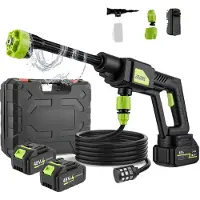OEM Idropulitrice a batteria, ugello regolabile, 2 batterie da 4Ah, pressione di esercizio di 22 bar, lunghezza del tubo di 5 metri, peso leggero di 3,2 kg