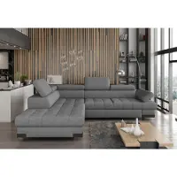 AEA Divano angolare grigio a forma di L, imbottitura in tessuto o pelle, design moderno per soggiorno