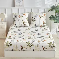 Merkloos Solidchoice - Lenzuolo matrimoniale 160x200 cm, beige, motivo foglie autunnali, con 2 federe