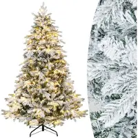 Costway Albero di Natale artificiale da 180 cm con illuminazione, 260 LED in bianco caldo, albero di Natale con supporto in metallo, albero di Natale artificiale innevato, verde+bianco