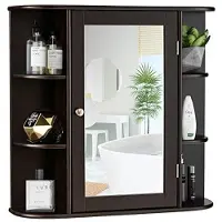 LTPRTZ Specchio da bagno con 10 ripiani e fissaggio a parete - Legno, 65 x 17 x 64 cm