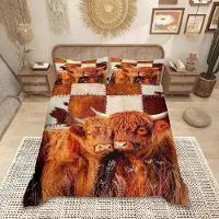 Merkloos Elzusha - Set di lenzuola con copripiumino a tema "Mucca delle Highlands", taglia king size, per bambini e adulti