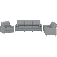 vidaXL Set divano 3 pezzi con cuscini in tessuto grigio chiaro