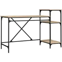 Merkloos Solidchoice - Scrivania con piano in legno di quercia Sonoma e struttura in ferro robusta
