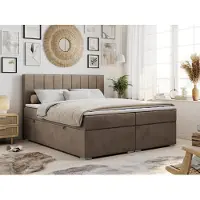 MKS Meble Boxspring Letto continentale ALDA con contenitore - 160x200 cm - Media rigidità H3 | Marrone Velluto - Topper T25