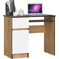 Akord Scrivania Pixel PK in Rovere Craft e Bianco Sinistra 90 cm con Cassetto e Ripiani per Studio e Ufficio