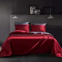 Merkloos Set di lenzuola in raso reversibile, 200 x 200 cm, con 2 federe, colore rosso