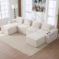 StarTech.com Divano a 4 posti in corda – Set di divani a forma di "U" – 2 poggiapiedi – Imbottitura in schiuma – Comfort di seduta medio-morbido – Assemblaggio richiesto – Colore beige