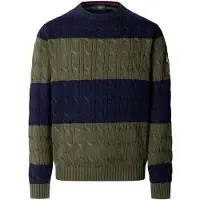 Hackett London per uomo. HM7000291 Maglione a righe Cable blu navy, verde (XXL), Casual, Cotone