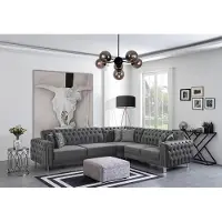 AEA Ecksofa L-Form Eckcouch Sofa Couch Schlafsofa Chesterfield Metall Grau