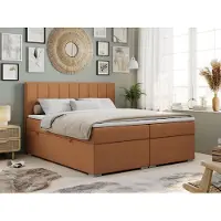 MKS Meble Boxspring Letto continentale ALDA con contenitore - 180x200 cm - Media rigidità H3 | Arancione Tessuto strutturato - Topper T25