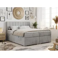 MKS Meble Boxspring Letto continentale ALDA con contenitore - 120x200 cm - Media rigidità H3 | Grigio chiaro Velluto - Topper T25