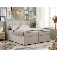 MKS Meble Boxspring Letto continentale ALDA con contenitore - 160x200 cm - Rigido H4 | Beige Tessuto strutturato - Topper T25
