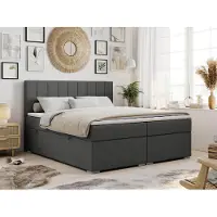 MKS Meble Boxspring Letto continentale ALDA con contenitore - 180x200 cm - Rigido H4 | Grigio Tessuto strutturato - Topper T25