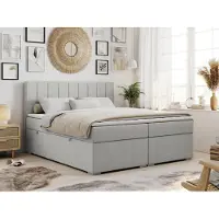 MKS Meble Boxspring Letto continentale ALDA con contenitore - 140x200 cm - Media rigidità H3 | Grigio chiaro Tessuto strutturato - Topper T25