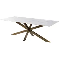 MASSIVMOEBEL24.DE MASSIVMOEBEL24 | Tavolo da pranzo in marmo bianco - gambe incrociate in ferro colore ottone antico 200x100 BARCELONA #302
