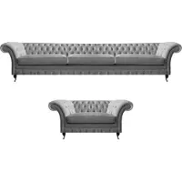 AEA Set di mobili grigi Set di divani Divano a tre posti Poltrona Chesterfield