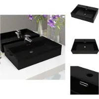 vidaXL Lavabo con foro per rubinetto in Vetroceramica nera 60,5 x 42,5 x 14,5 cm - Lavabo da bagno