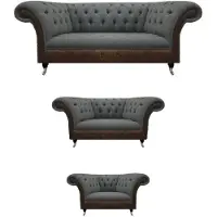 AEA Designer Graue Sofagarnitur Chesterfield Wohnzimmer Luxus Sitzmöbel 3tlg