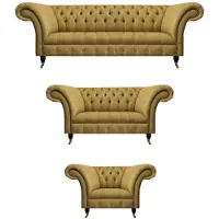 AEA Chesterfield Gelbe Garnitur Wohnzimmer Couchen Luxus Sessel 3-Sitzer
