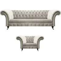 AEA Weiß Wohnzimmer Set 2tlg Sofa Dreisitze Luxus Design Ssessel Modern Chesterfield