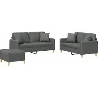 vidaXL Set divano 3 pezzi con cuscini in tessuto grigio scuro