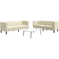 vidaXL Set di divani Chesterfield a 2 pezzi in Pelle finta crema