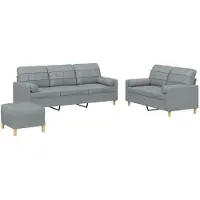 vidaXL Set divano 3 pezzi con cuscini in tessuto grigio chiaro