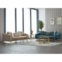 AEA Couchgarnitur Dreisitzer Sofa 3 Sitz Stoffsofa Polstersofa Beige Blau