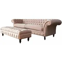AEA Divano a 4 posti, pouf, divano imbottito, stile Chesterfield, tessuto